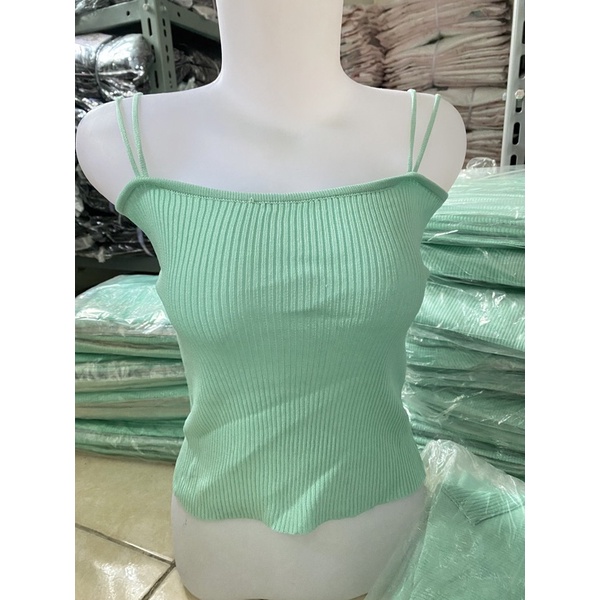 T962 • Korea Knit Tanktop Two Straps Import • Singlet Rajut Inner Fashion Wanita-Green