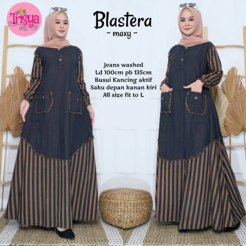 gamis muslimah blastera bahan jeans