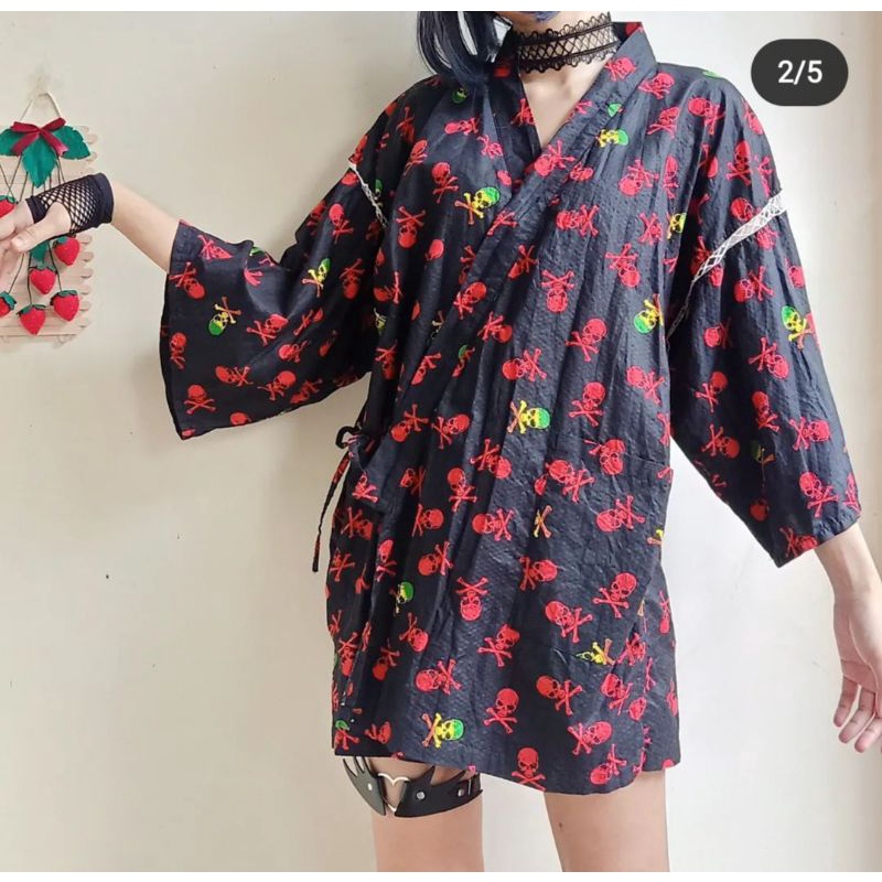 [539] kimono haori gothic skull print