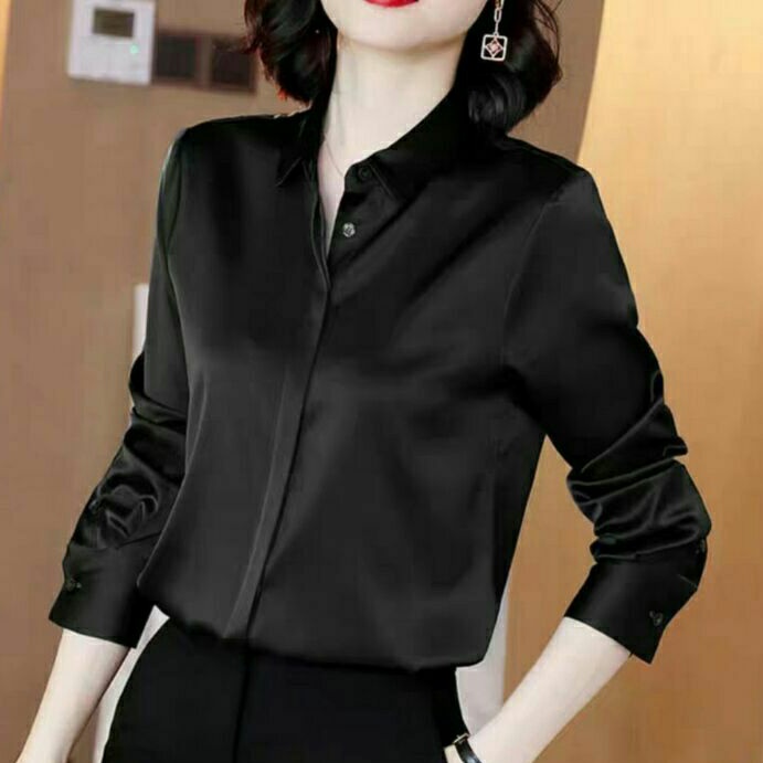 2320 Baju atasan kemeja polos kerja wanita import baju atasan kemeja kerja kantor cewek biru import