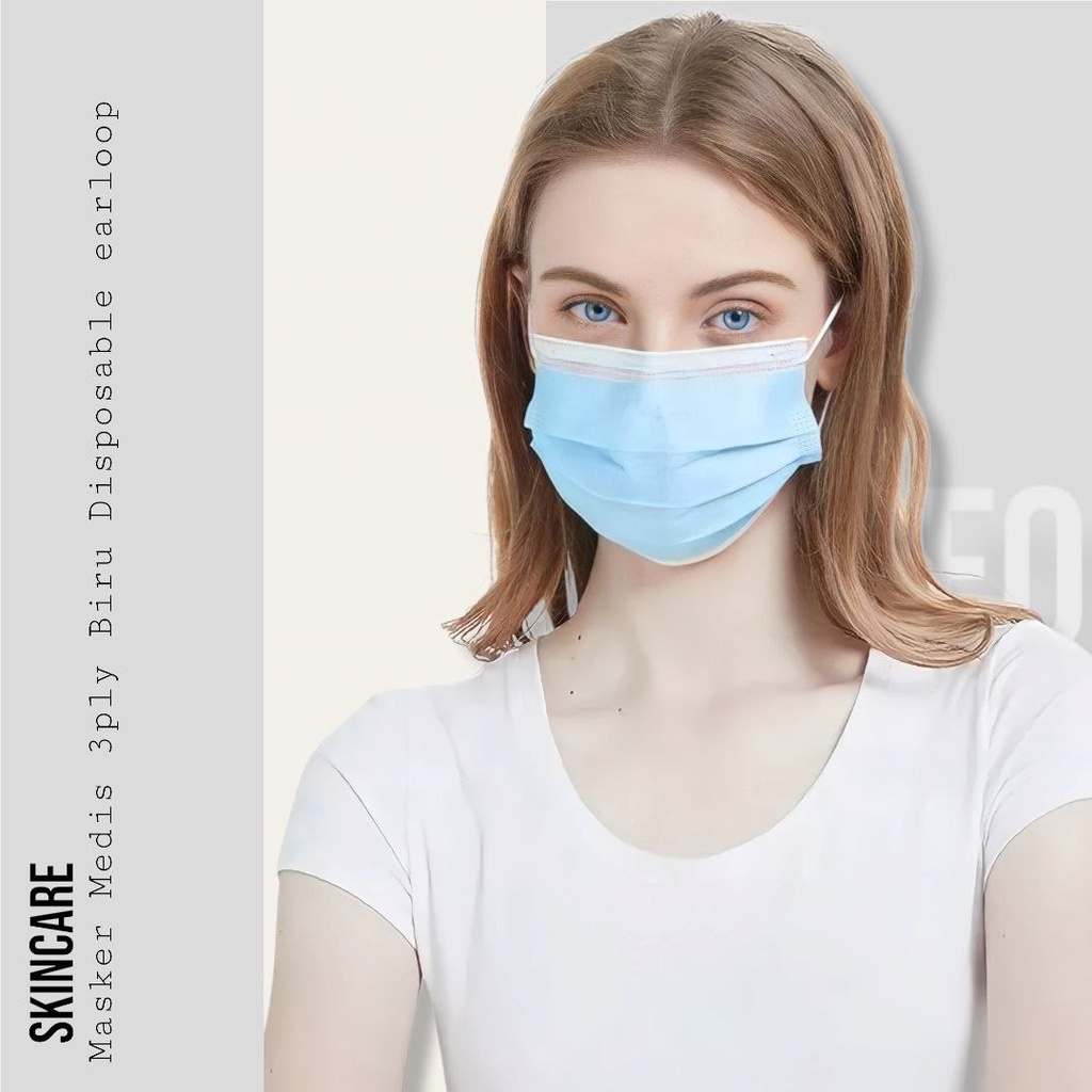 [FO00030] Masker medis 3 Ply biru murah disposable isi 50 | masker erlop | masker telinga | masker m