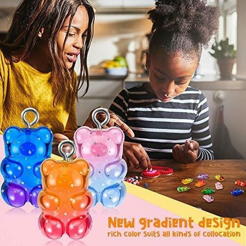 10 / 50pcs Gantungan Kunci Bentuk Beruang Gummy Bear Bahan Resin Jelly Transparan Warna Gradasi