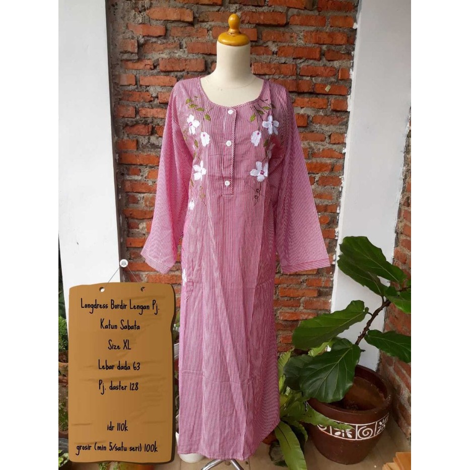 Daster Bordir Longdres ukuran XL Kain Katun Sabata