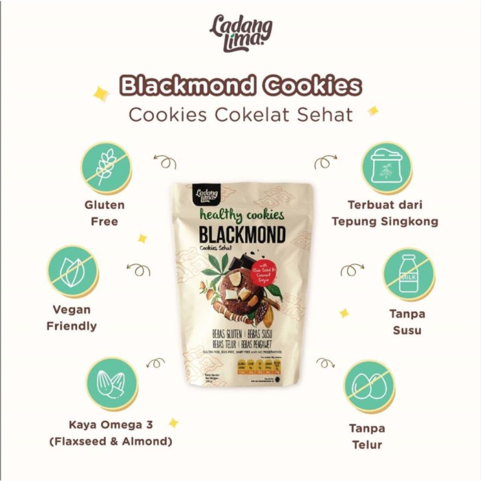 

KERING-KUE- BLACKMOND COOKIES LADANG LIMA 180GR - GLUTEN FREE -KUE-KERING.