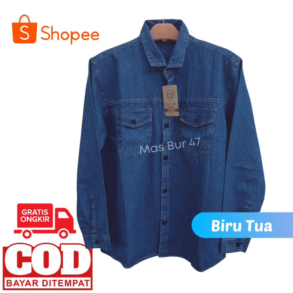 Kemeja Jeans Pria Lengan Panjang Denim Distro Kasual Casual Tomiko Fadio [Biru]