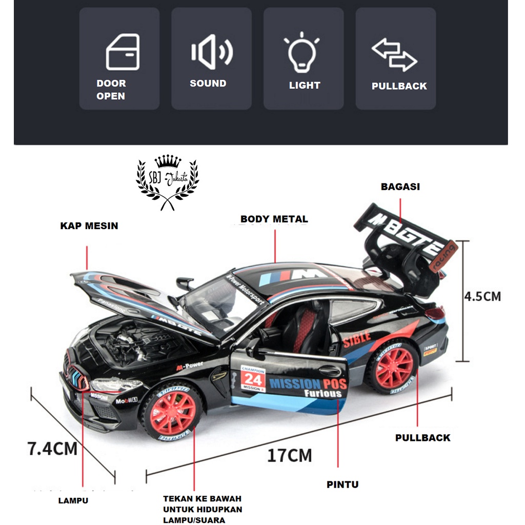 DIECAST MOBIL MINIAUTO BMW M8 GTE RACING METAL SERIES 1:32 DGN TATAKAN