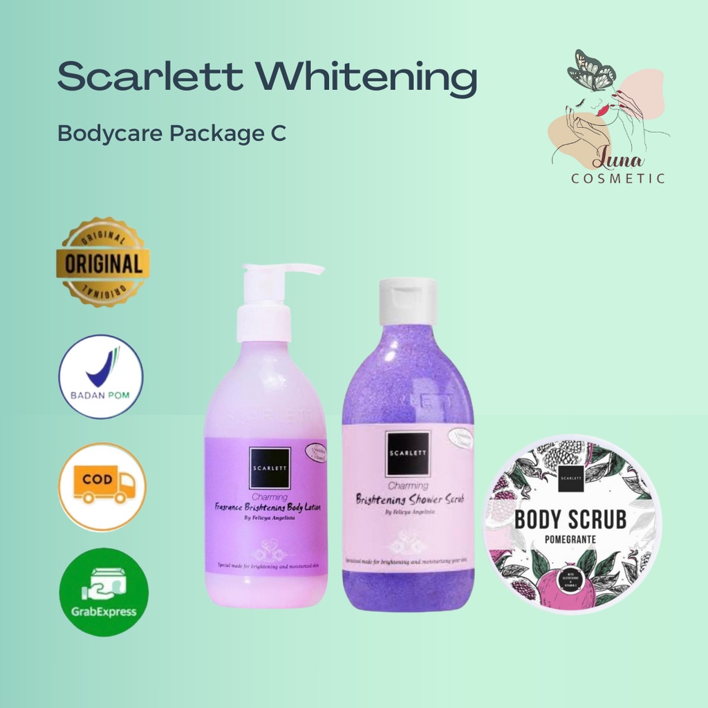 Scarlett Whitening Paket 3 Item Hand Body Lotion Scrub Lulur Scarlet Felicya