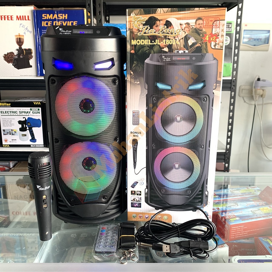 Speaker Bluetooth Portable Jinlong JL1803 BONUS Mic + Remot Super Bass Speaker Bluetooth Karaoke