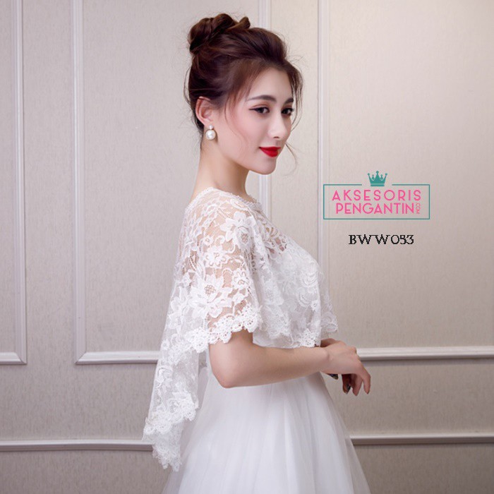 [STOK TERBATAS] BOLERO CARDIGAN BROKAT AKSESORIS WEDDING PESTA PUTIH BWW053