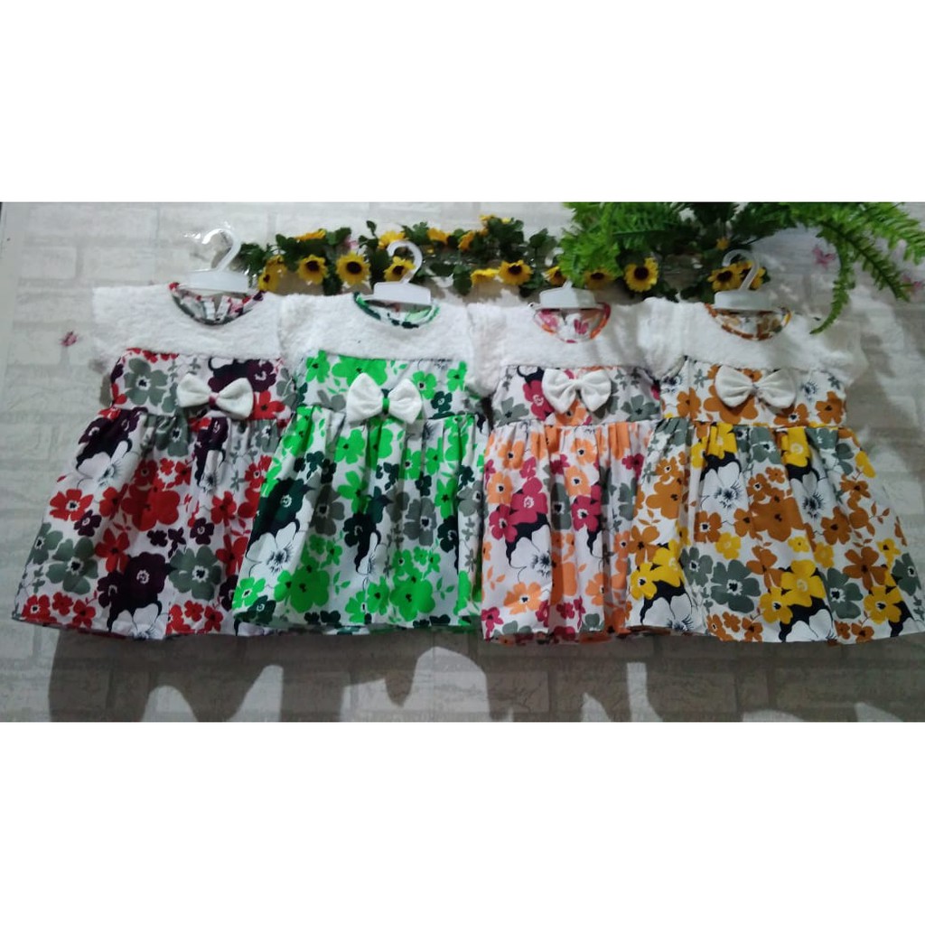 Dress anak motif bulu-bulu