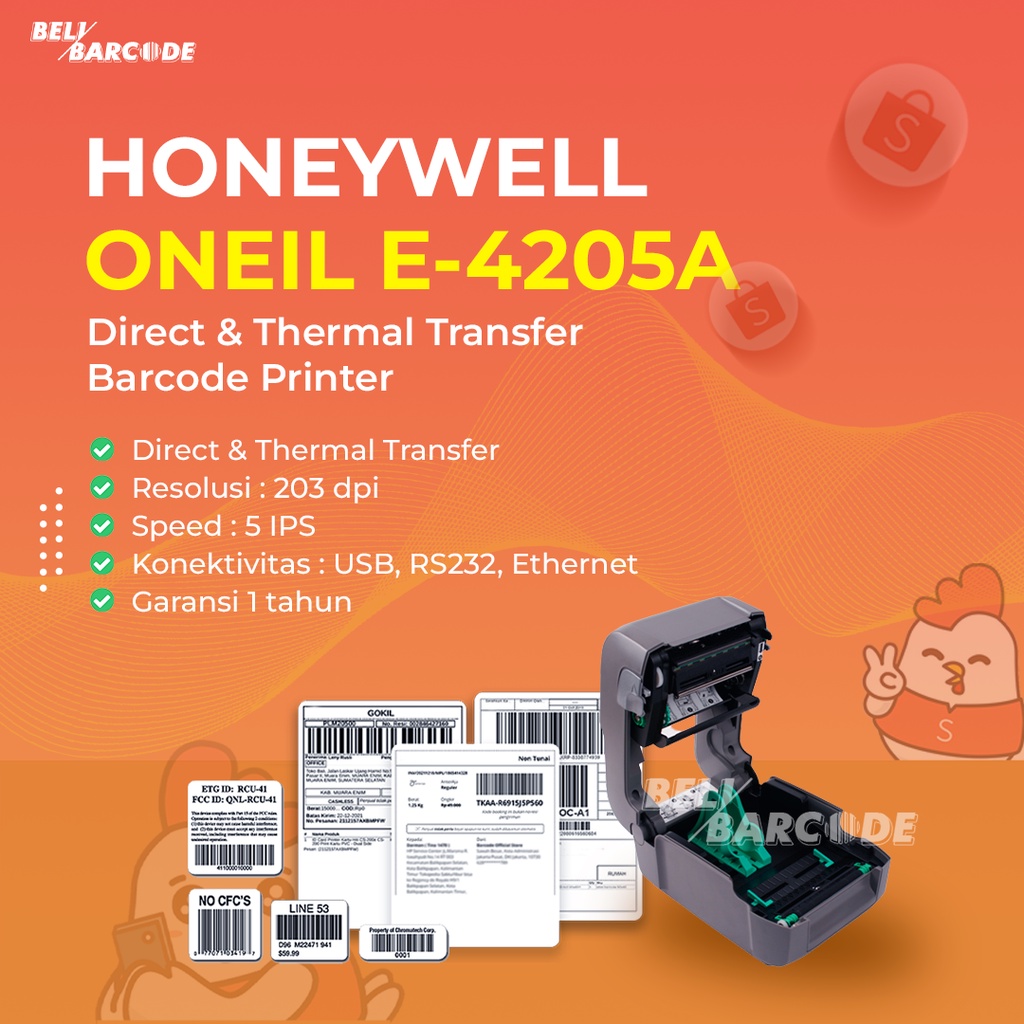 Printer Label Honeywell Datamax O'Neil Cetak Barcode Direct Thermal Transfer USB + LAN