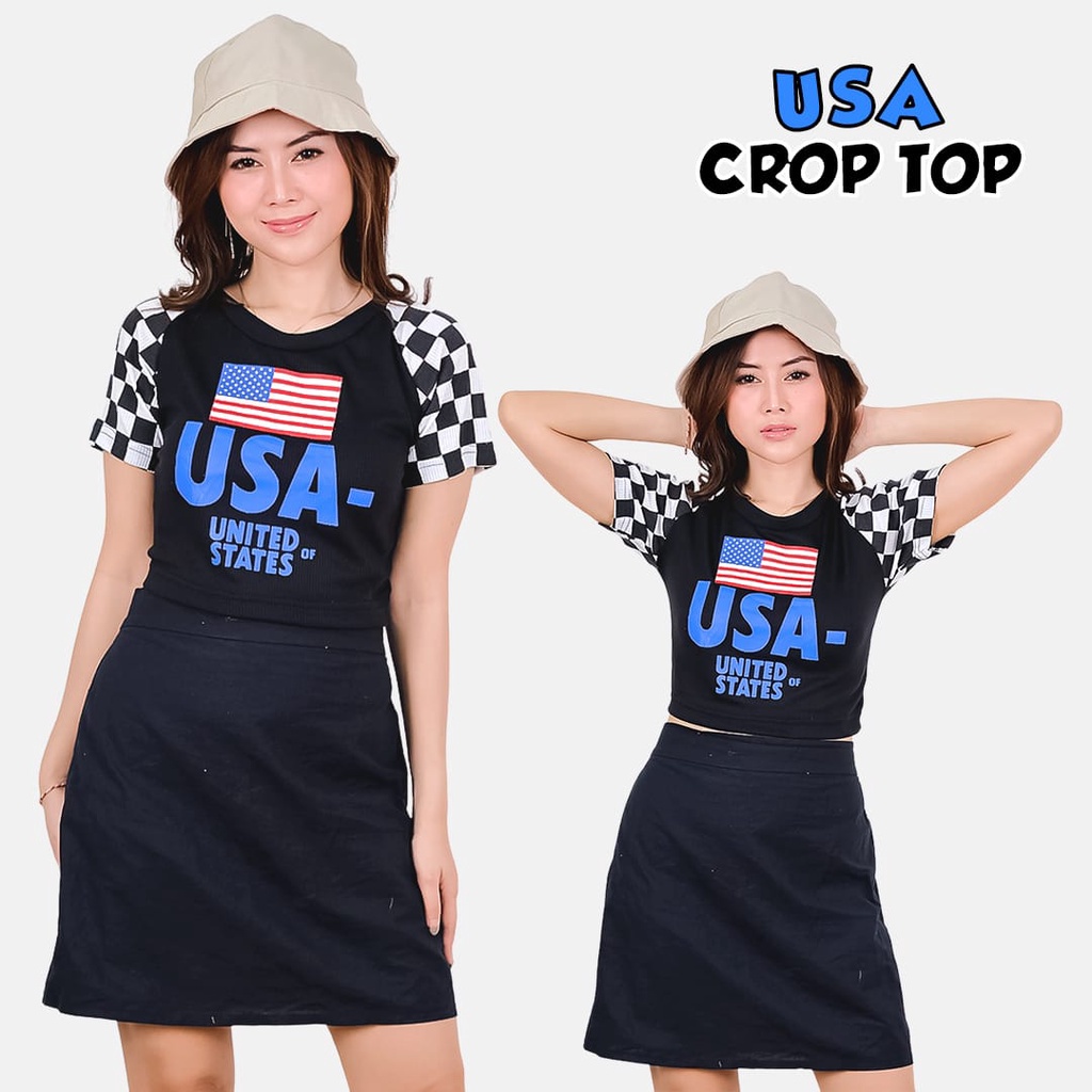 Tq88indonesia Fashion Baju  Crop Kaos Wanita Terbaru / USA Crop Top RIB / Tshirt Wanita Lengan Kimono / Baju Kasual Wanita / Baju Santai Cewek / Baju  Wanita Lengan Reglan