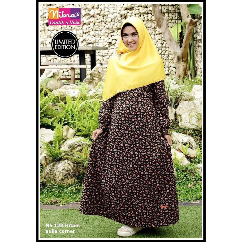 Gamis Wanita Nibras NS 12B Hitam Baju Wanita Terbaru Gamis Syari Murah