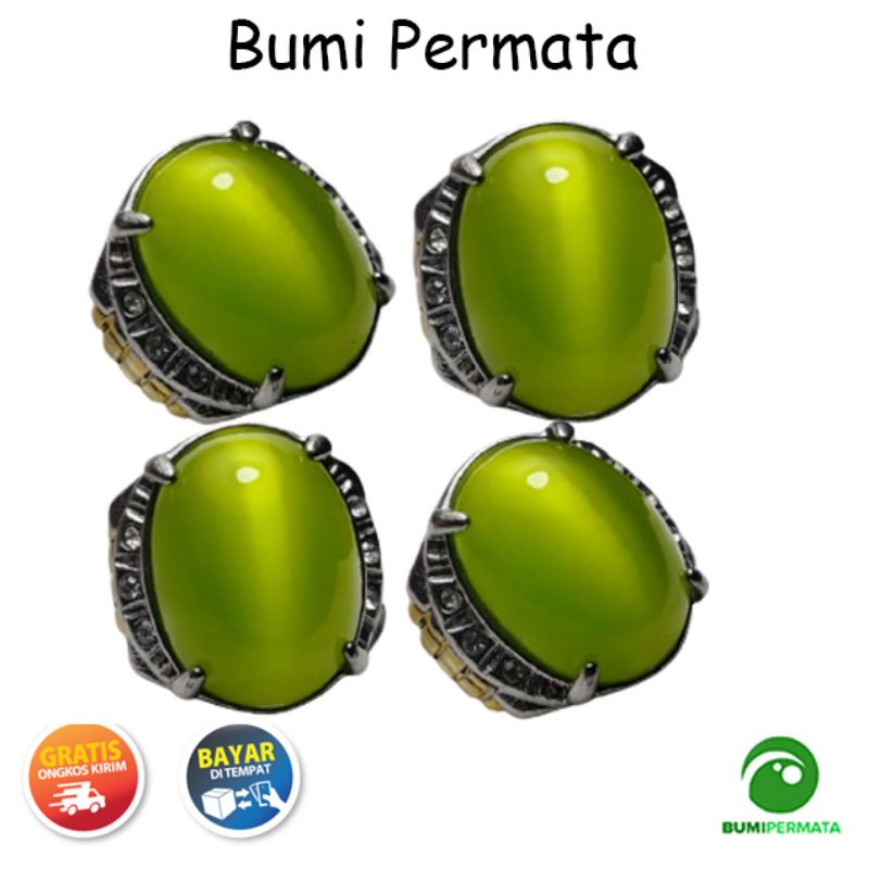 Batu Cincin Akik Mata Kucing Warna Hijau Semu Kuning Cat Eye