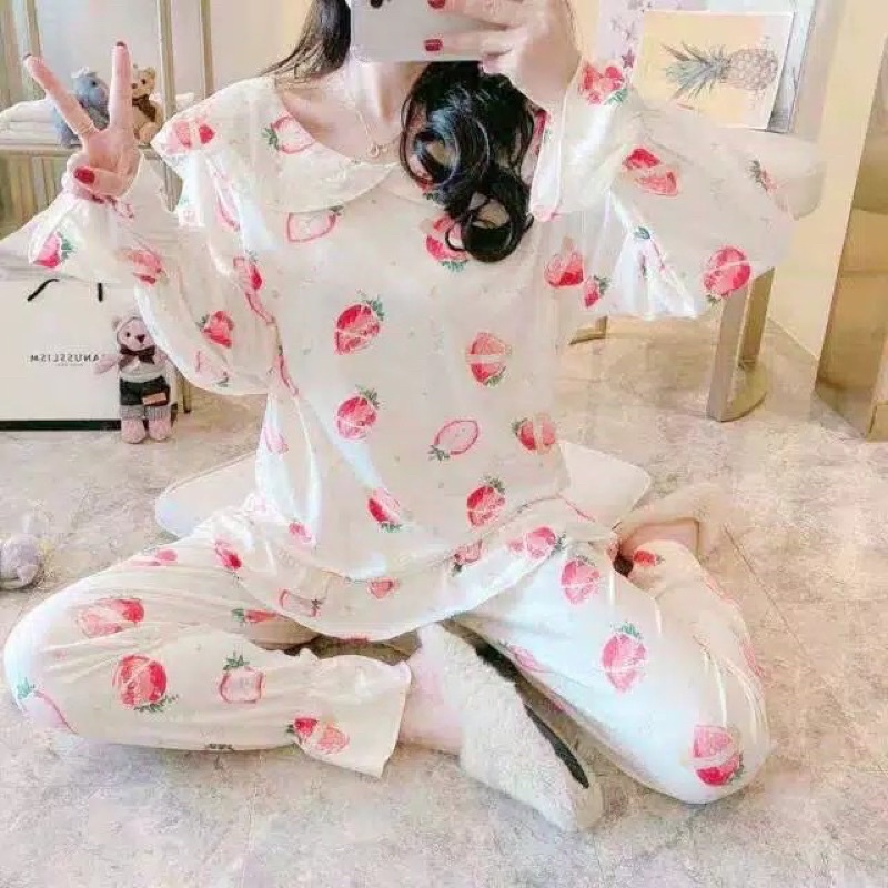 BAJU TIDUR LENGAN PANJANG LEISURE VOGUE DLL KOREA IMPORT CINA WANITA KADO PP PIYAMA REMAJA DEWASA-2