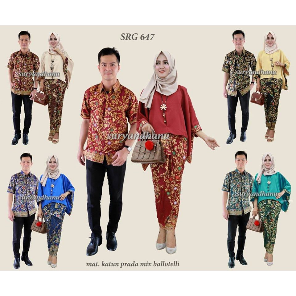 SRG 647 Sarimbit Couple stelan rok lilit blus set batik prada batik muslim wanita  batwing kelelawar