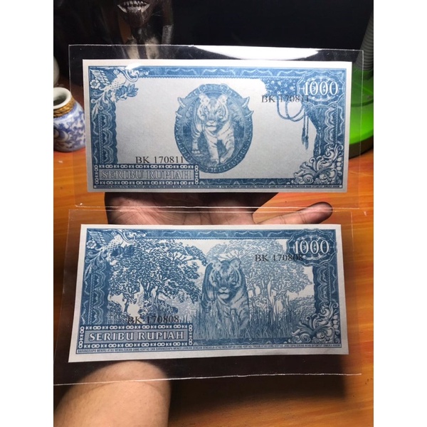 Uang Kuno Soekarno 1000 Rupiah 1960 Belakang Harimau Biru Langka