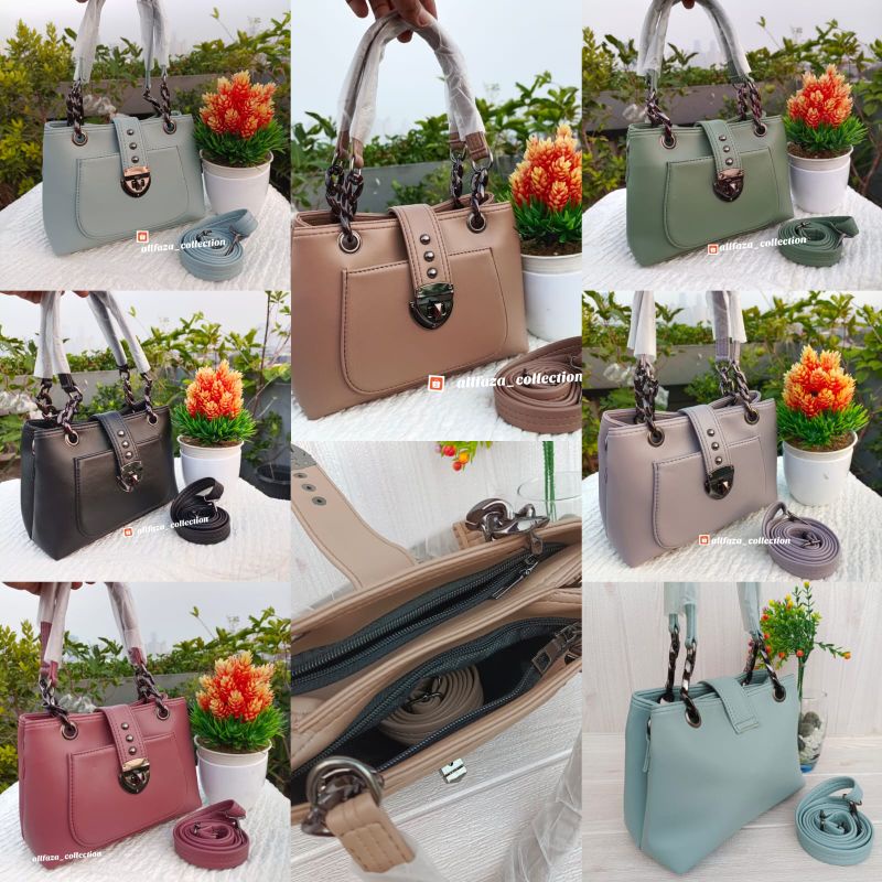 tas slempang wanita 3ruang tali rantai mewah ukuran 20x16cm