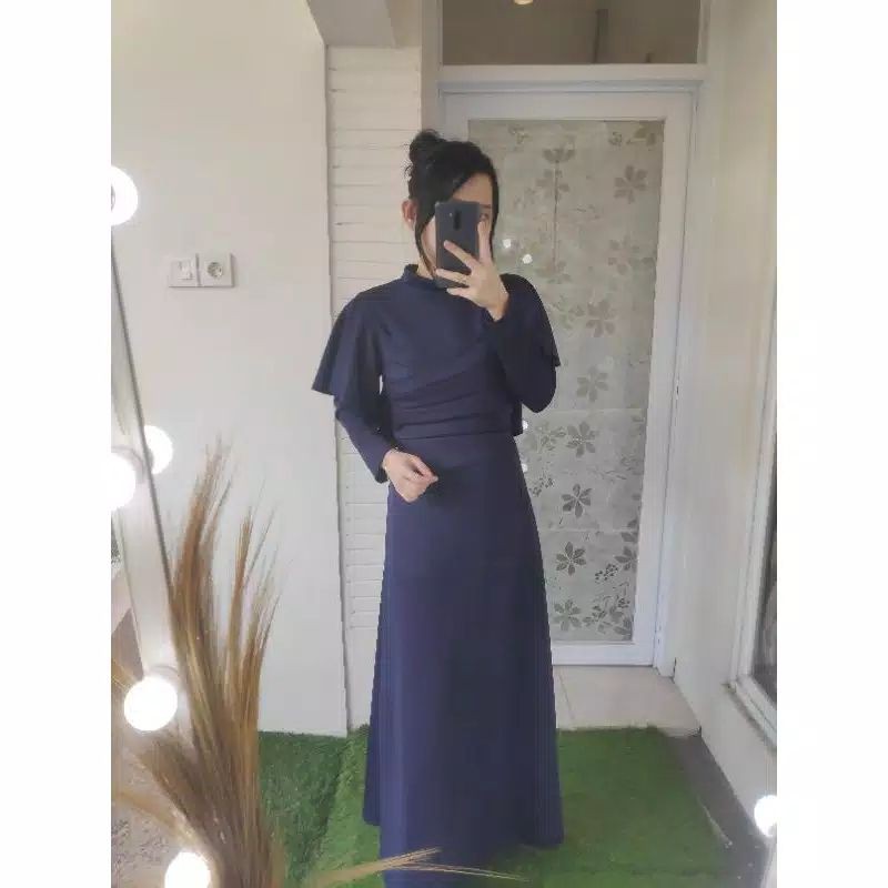 GAMIS Dress 70734 TITANIUM SCUBA Fashion Muslim CLARA RANA MAXI prewed gamis Prewedding dress muslim-Navy SUPER