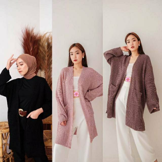 Bae cardigan rajut 3get export super premium panjang LONG KNIT jumbo big size oversize midi loose longgar XL-XXL