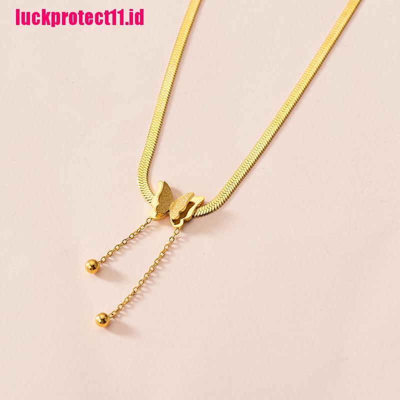 Kalung Choker Rantai Ular Desain Butterfly Gaya Punk Untuk Wanita