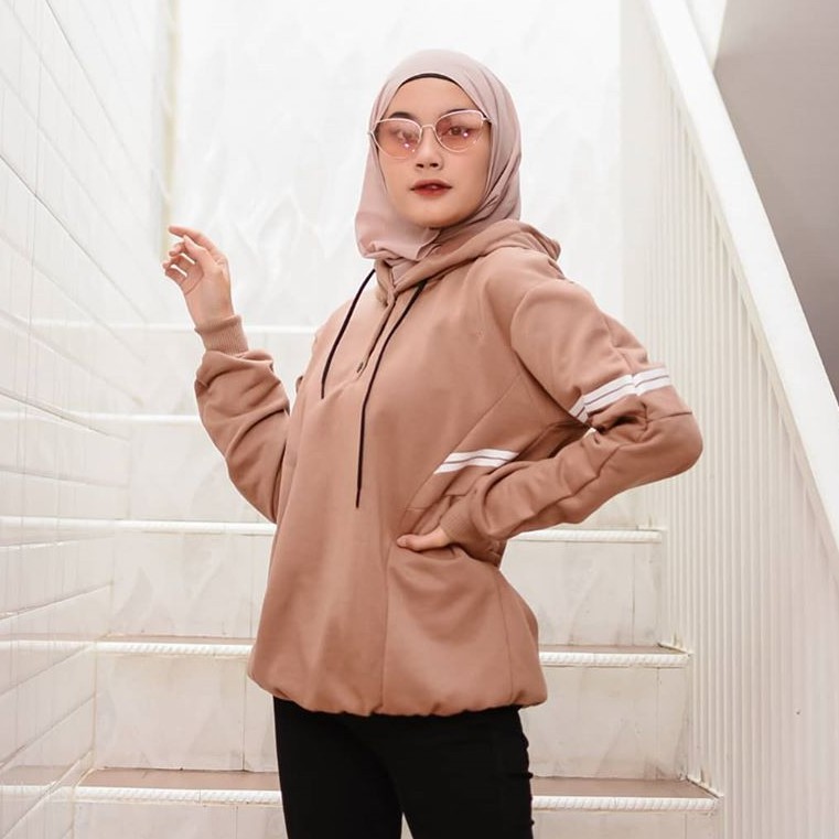 Vi Scarla Sweater Hoodie Wanita Pakaian Atasan Wanita-Mocca