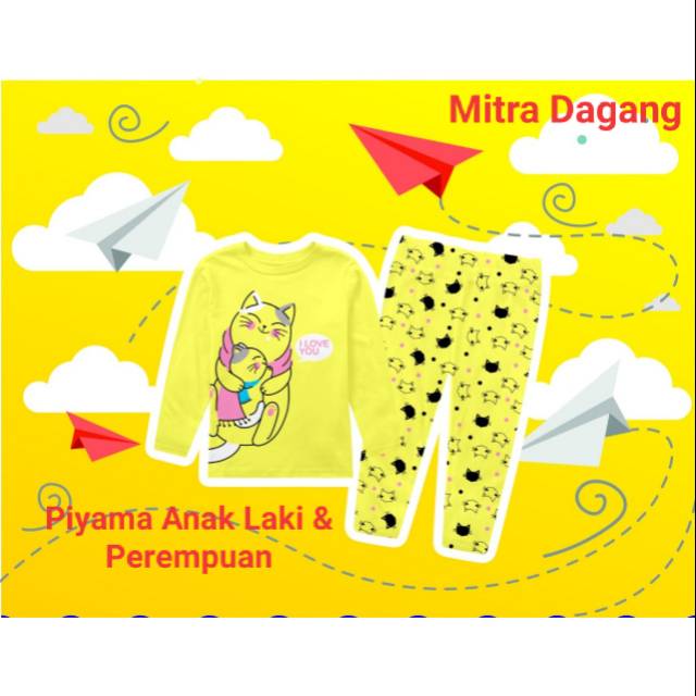Baju Setelan Anak / Piyama Anak Lucu Motif Kucing