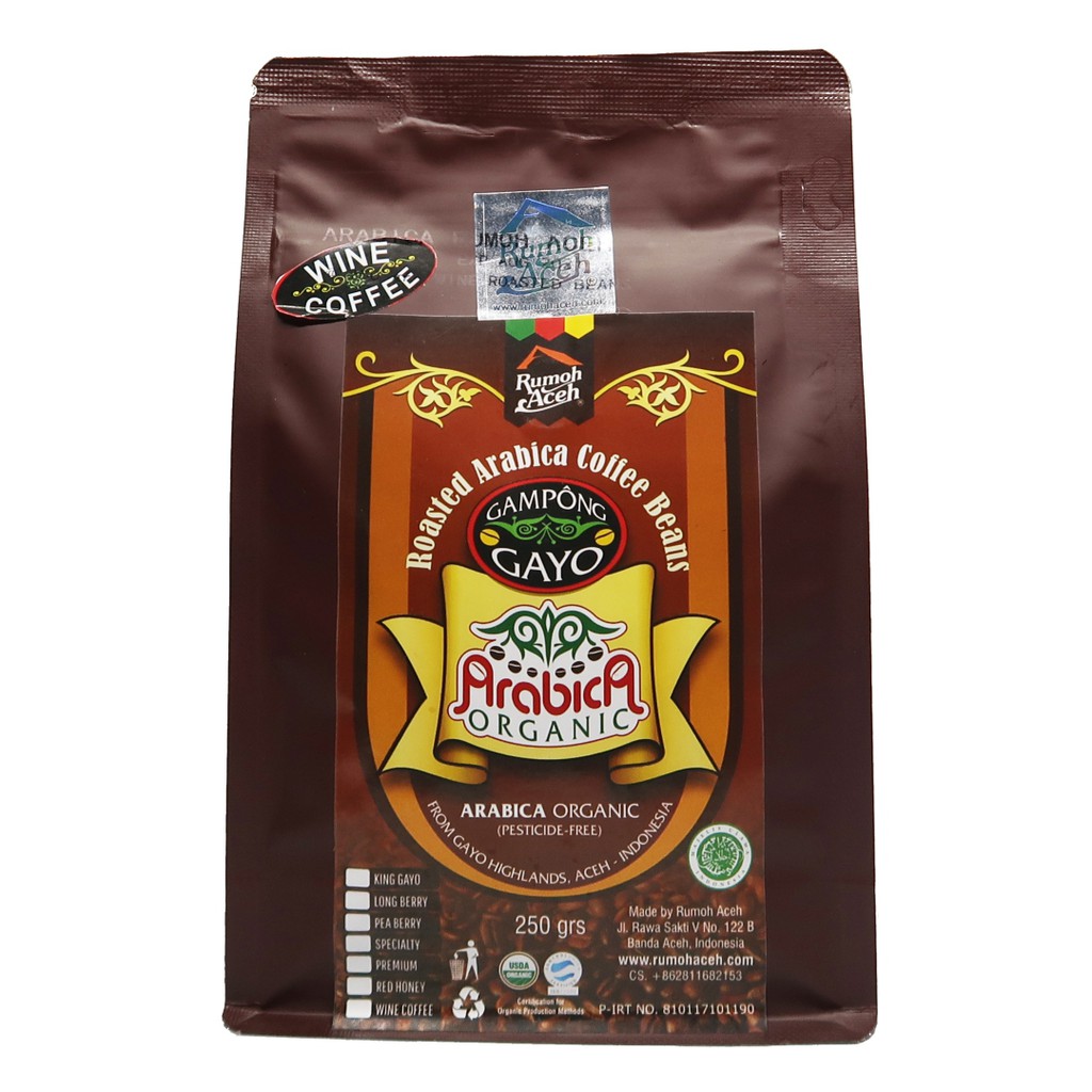 

Kopi Wine Gayo Aceh Bubuk Arabika Premium 250gr Aroma Unik & Rasa Premium Halal Organik