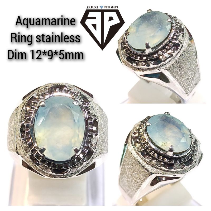 cincin batu permata Aquamarine asli natural