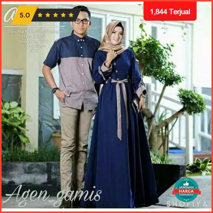 Gamis Couple Batik Couple Asmaradana Couple Modern Terlaris - Merah Bata Limited