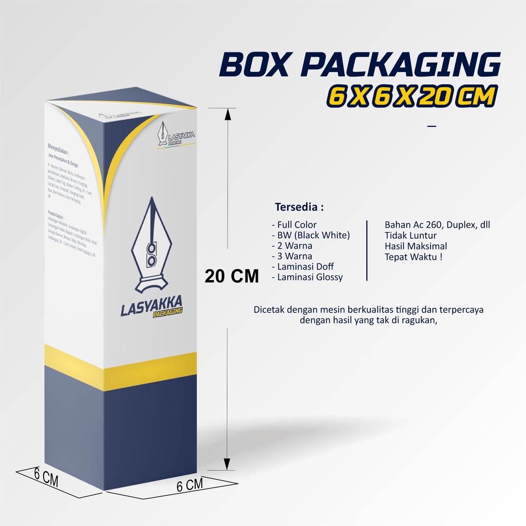 

box packaging custom ukuran 6 x 6 x 21 cm