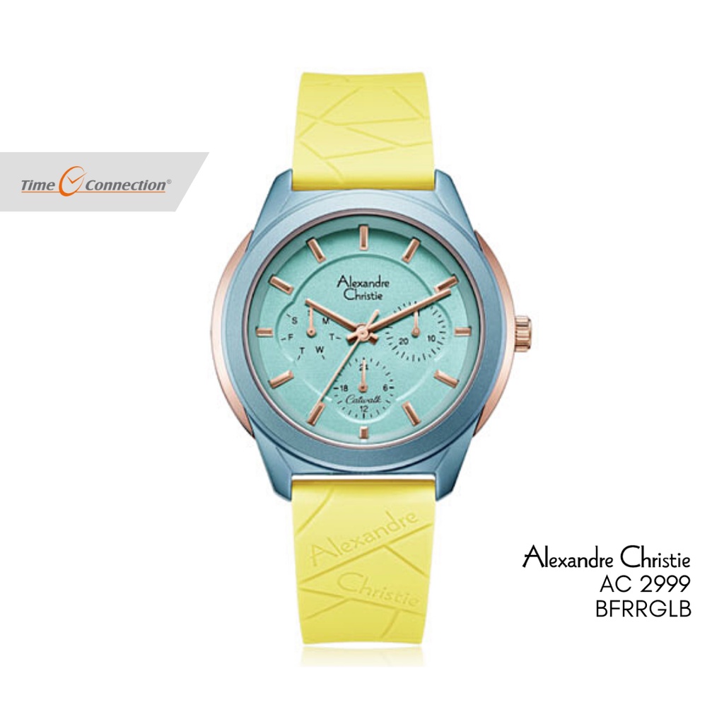 Alexandre Christie AC 2999 BFRRGLB Biru Kuning Original / Jam Tangan Wanita Analog Karet / Blue Yell