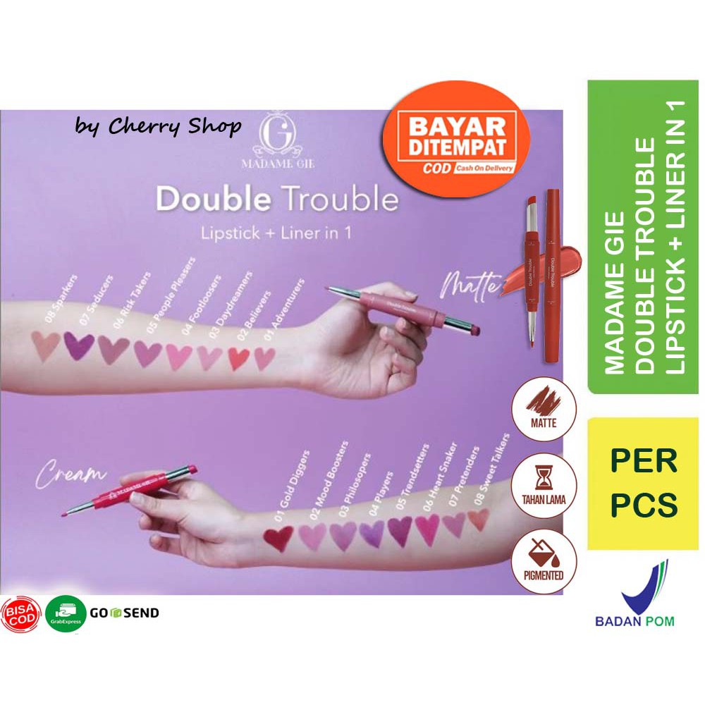 [BPOM] [ORI] Madame Gie Lip Cream Double Trouble Matte - Make Up Lipstick Two in One