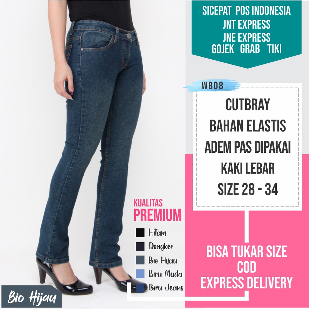 Cutbray Jeans Bio Hijau jumbo wanita Celana Panjang Cutbray Jeans Bio Hijau jumbo wanita Celana Panjang