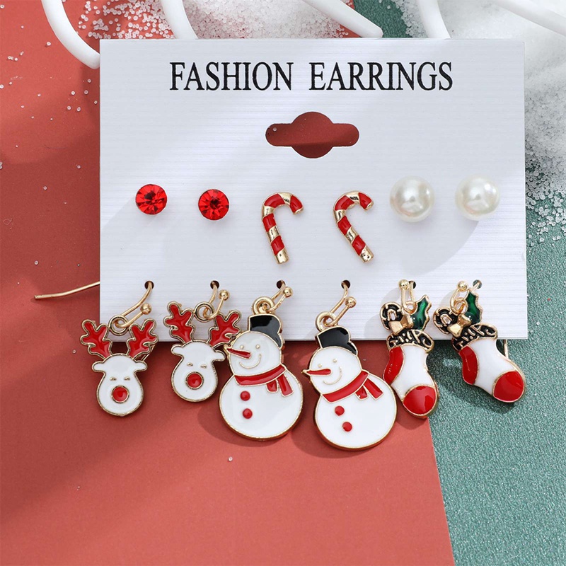 Fancyqube 6 Pasang / Set Anting Desain Kartun Pohon Natal Gingerbread Man Snowflake Untuk Wanita