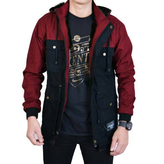 Kent Jaket Parka Reglan Acrilik Maroon Black