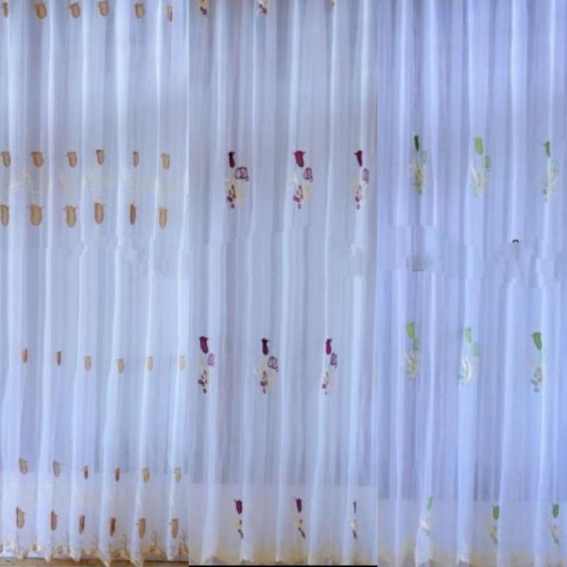 Vitrase / Dalaman gorden Bordir Tulip,Bordir Matahari dan Print mas dan Print Perak