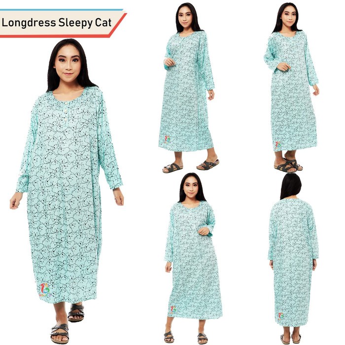 Daster Premium Longdress Sleepy Cat/Daster Premium Muslimah Lucu/Daster Premium Kekinian Murah
