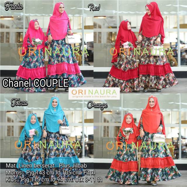 Couple Set Syari ibu dan Anak Usia 8 9 10 11 Tahun Plus Khimar Jilbab Ori Naura Solo Grosir Gamis
