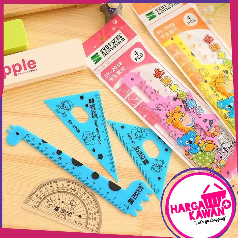 

Penggaris 1 set isi 4 penggaris motif Kartun Jerapah Lucu pilih warna