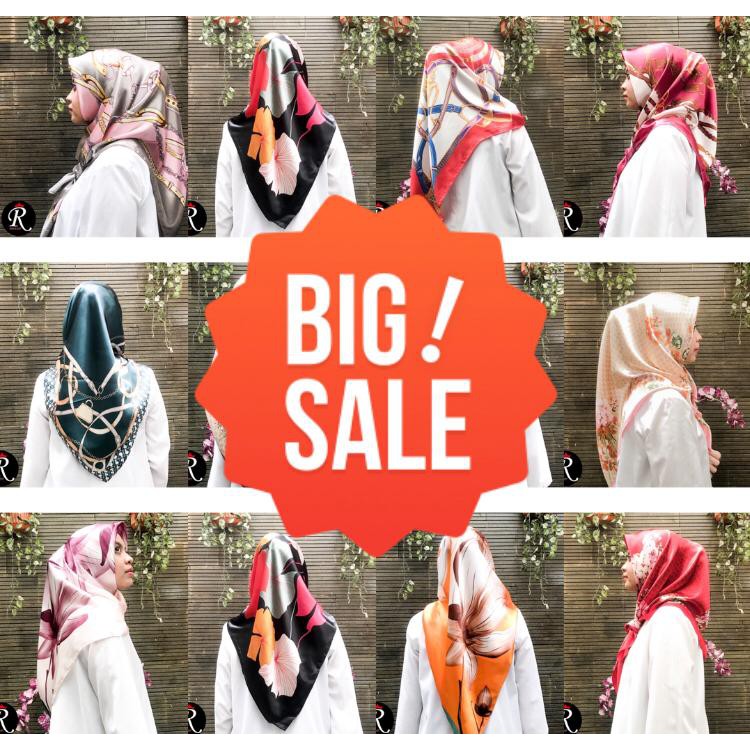 Jilbab segi empat motif unik keren dah mewah motif rantai silk satin impor kualitas tinggi branded