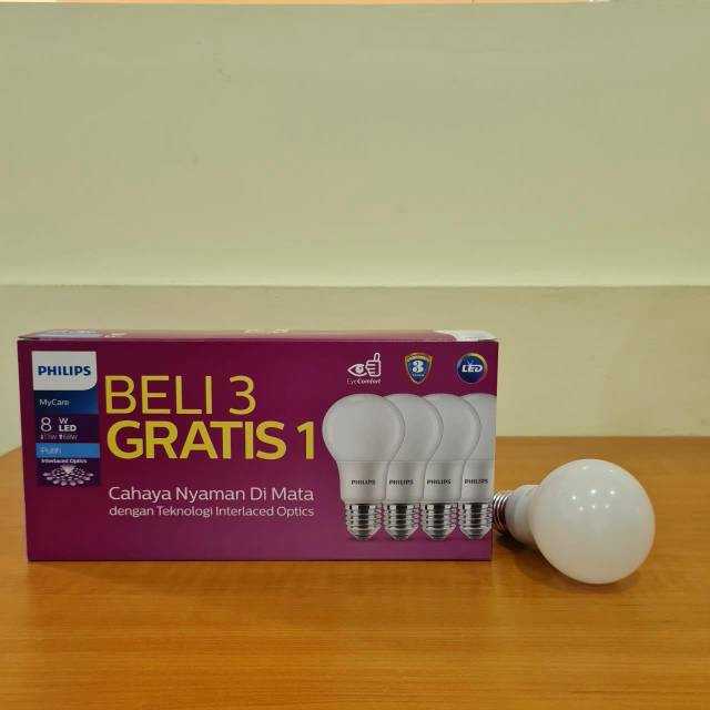 LAMPU PHILIPS LED MY CARE 8 WATT PAKETAN BELI 3 GRATIS 1 Philips Led Bulb My Care 8 wat pack isi 4