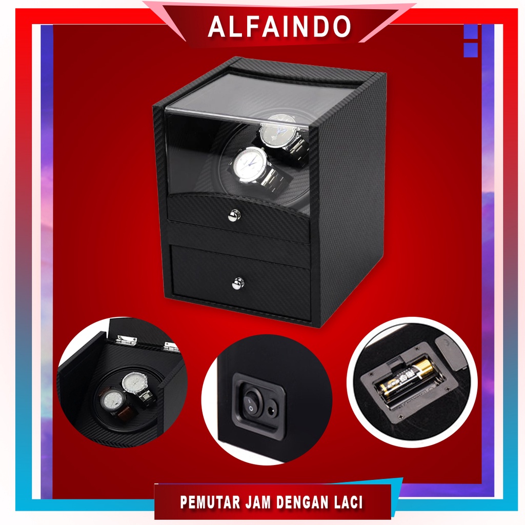 Alfaindo Pemutar Jam Tangan Otomatis Fiber PU Leather Watch Winder WW002