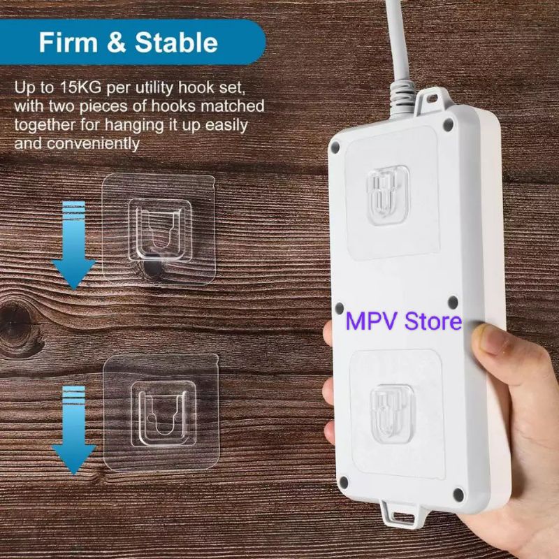 Gantungan Tempel Socket Hook Transparan Kait 2 Sisi (1Pasang)