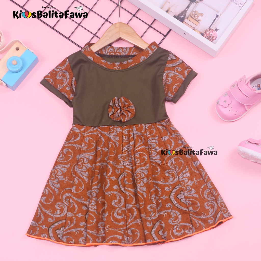 (BATIK) Dress Pita Baby uk 6-12 Bulan / Baju Etnik Anak Bayi Perempuan Dres Lengan Gaun Murah Adem