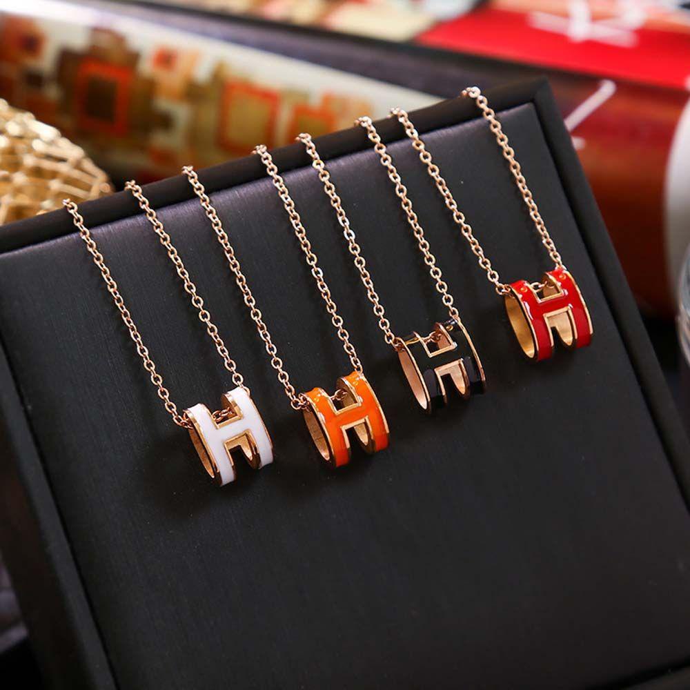 [Elegan] Huruf H Kalung Temperamen Lucu Wanita Korea Tembaga Aksesoris Harian Perempuan Chokers