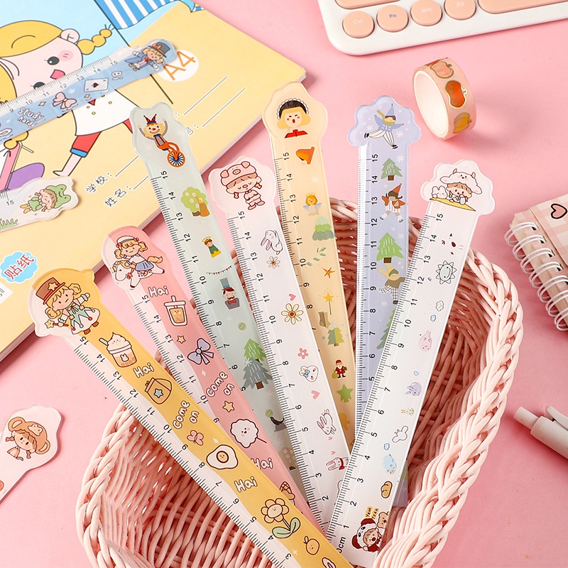 Penggaris Lucu Korea bentuk line conny putih, 15/20 cm garisan imut bentuk beruang ice creame pink biru kuning koala beruang bunga monster