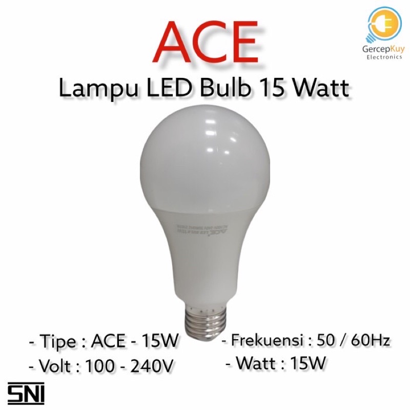 Lampu LED Bulb ACE Putih 15W / 15Watt Putih Garansi E27