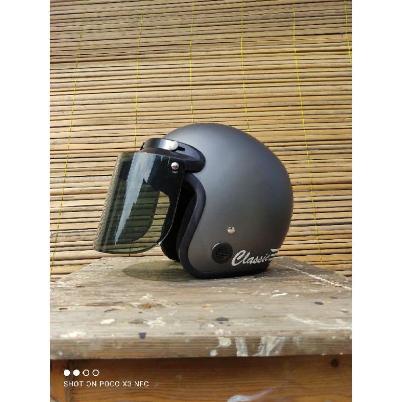 Helm bogo retro vespa warna silver doff untuk wanita pria cewek cowok dewasa