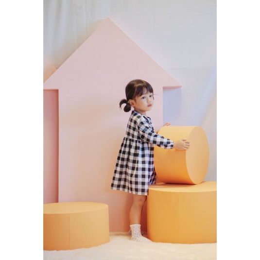 GINGHAM TUNIC DRESS ANAK BAYI BAJU ANAK PEREMPUAN TUNIC BAYI GAMIS ANAK BONNIE DRESS BUTTERNUT-3